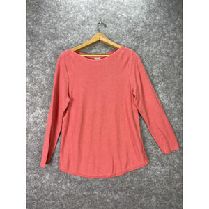 Chicos Shirt Womens Medium Pink Long Sleeve Boat Neck Knit Rayon Blend Top